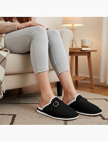 Mules donna camoscio ricamo scandinavo fodera pelliccia ozabi