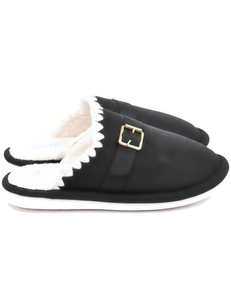 Mules donna camoscio ricamo scandinavo fodera pelliccia ozabi Nero - Kiabi