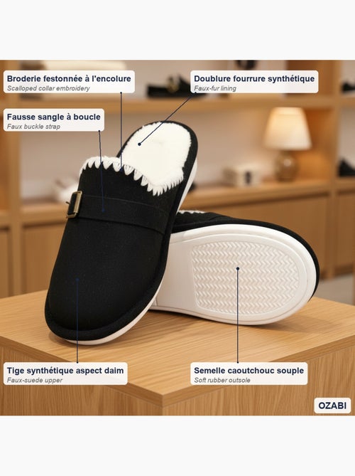 Mules donna camoscio ricamo scandinavo fodera pelliccia ozabi - Kiabi Mules donna camoscio ricamo scandinavo fodera pelliccia ozabi - Kiabi