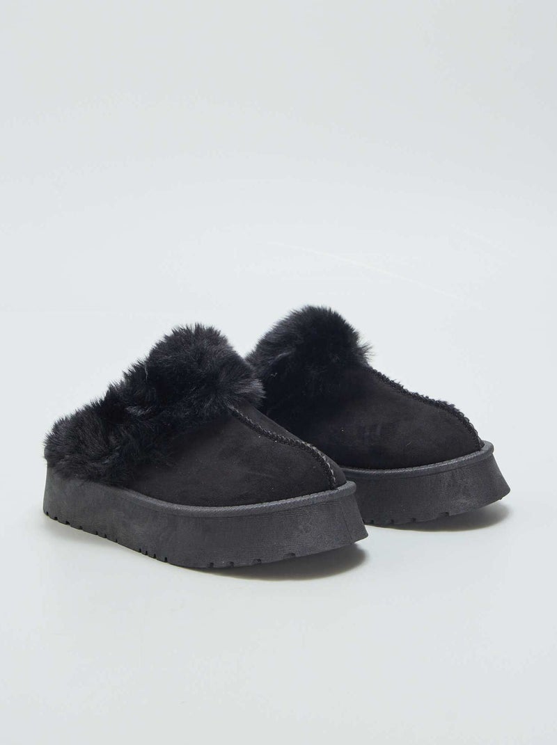 Mules imbottite di pelliccia suola spessa nero - Kiabi