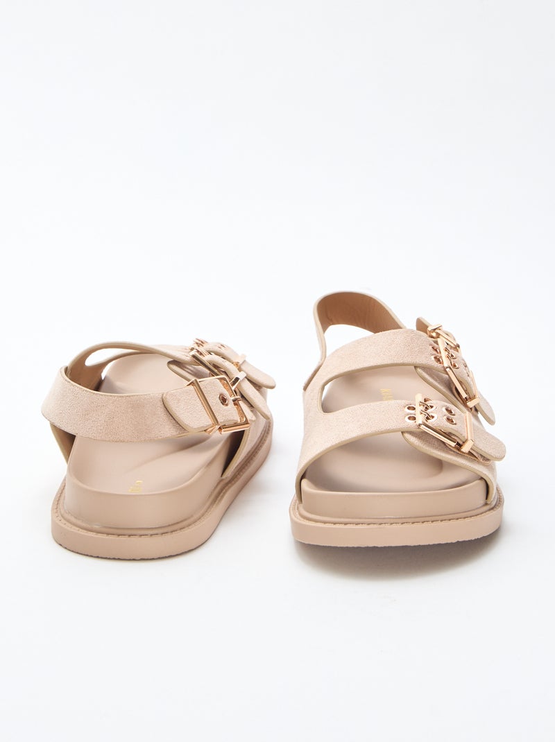 Mules in simil suede con cinturini regolabili sul retro Beige - Kiabi