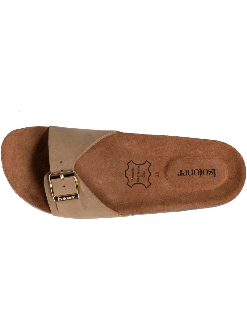 Mules sandali con cinturino extra confortevole, soletta in pelle isotoner Tortora - Kiabi