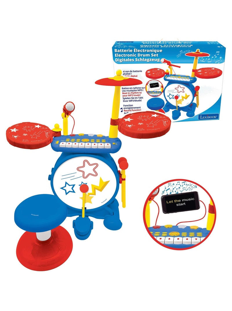 My Rock Band set completo di batteria elettronica luminosa con sedile Blu - Kiabi