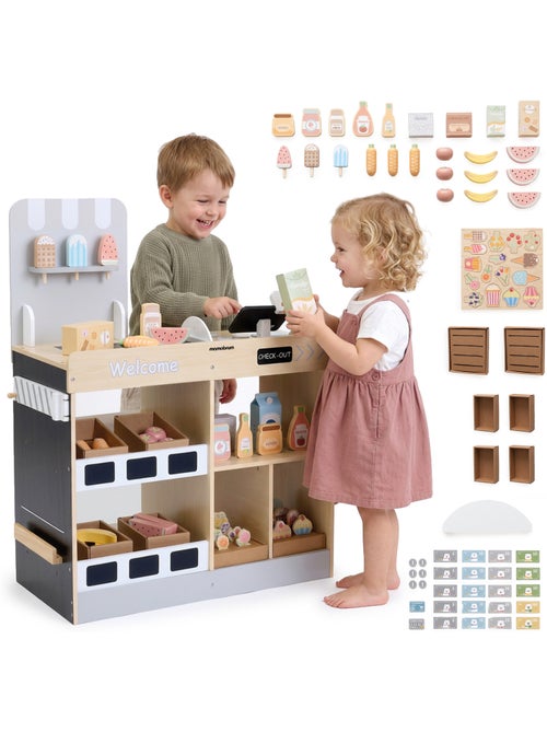 Negozio giocattolo legno bambini cassa scanner 60 accessori mamabrum - Kiabi