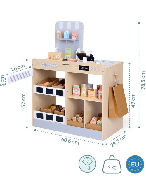 Negozio giocattolo legno bambini cassa scanner 60 accessori mamabrum - Kiabi