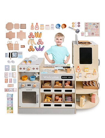 Negozio in legno per bambini con fast food e 100+ accessori gioco educativo
