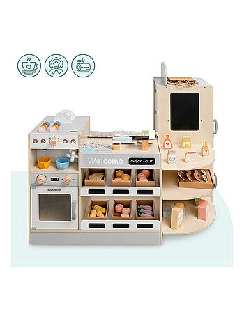 Negozio in legno per bambini con fast food e 100+ accessori gioco educativo