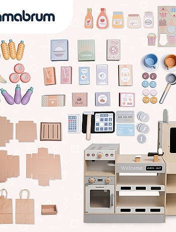 Negozio in legno per bambini con fast food e 100+ accessori gioco educativo