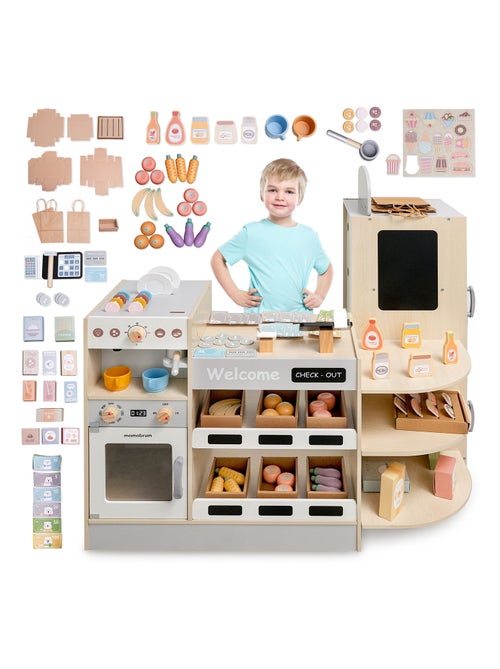 Negozio in legno per bambini con fast food e 100+ accessori gioco educativo - Kiabi