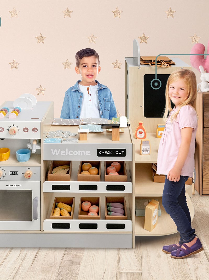 Negozio in legno per bambini con fast food e 100+ accessori gioco educativo N/D - Kiabi