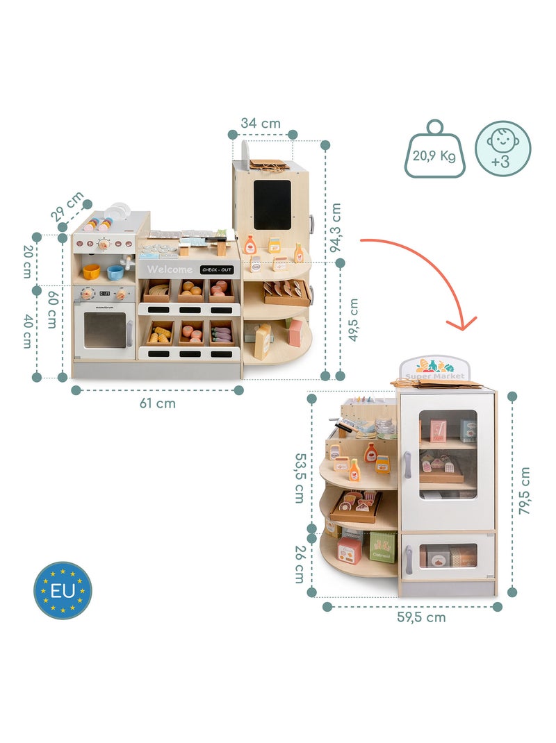 Negozio in legno per bambini con fast food e 100+ accessori gioco educativo N/D - Kiabi