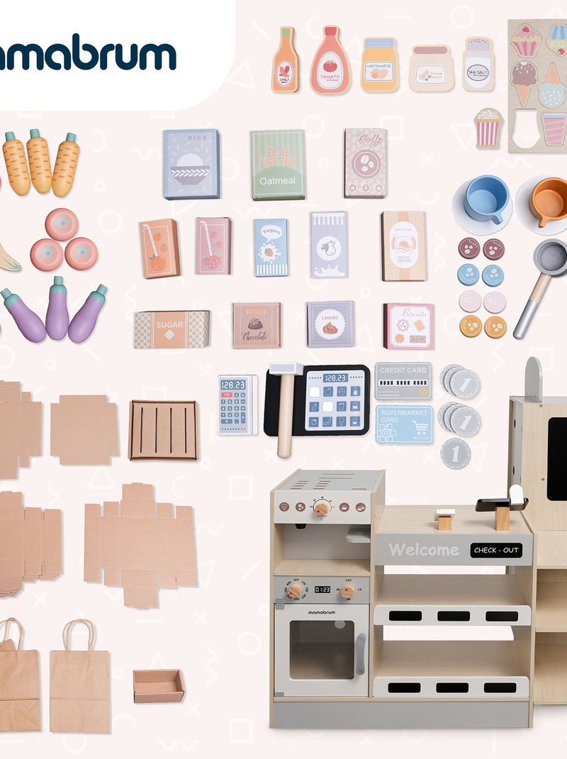 Negozio in legno per bambini con fast food e 100+ accessori gioco educativo N/D - Kiabi