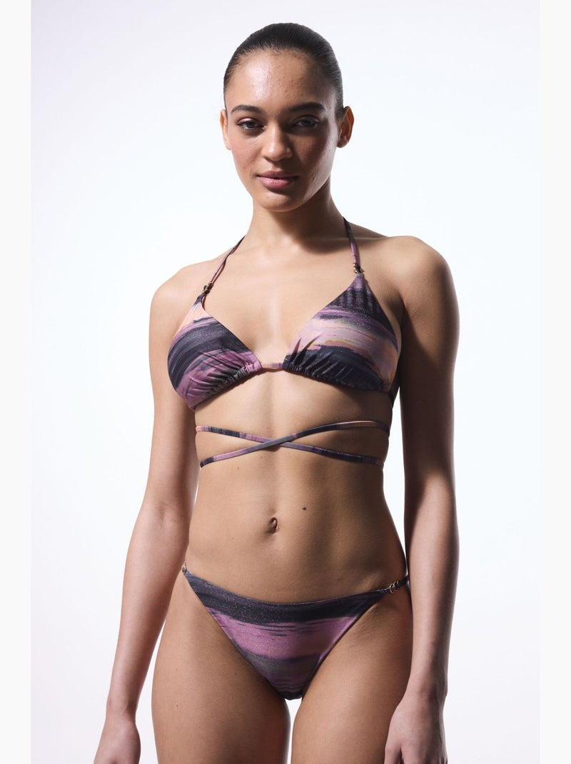 Nixie top bikini triangolo a righe con fibbia penti Nero Malva - Kiabi