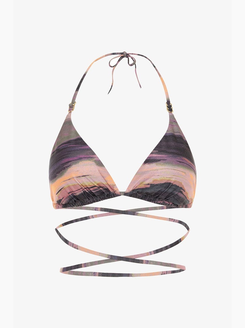 Nixie top bikini triangolo a righe con fibbia penti Nero Malva - Kiabi