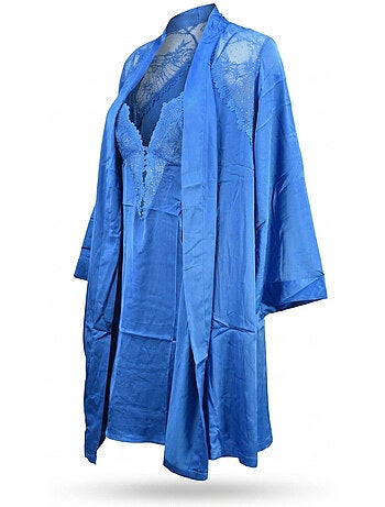 Nuisette e kimono donna seta effetto raso pizzo paillette ozabi