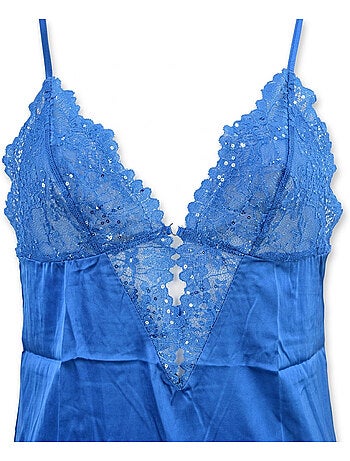 Nuisette e kimono donna seta effetto raso pizzo paillette ozabi