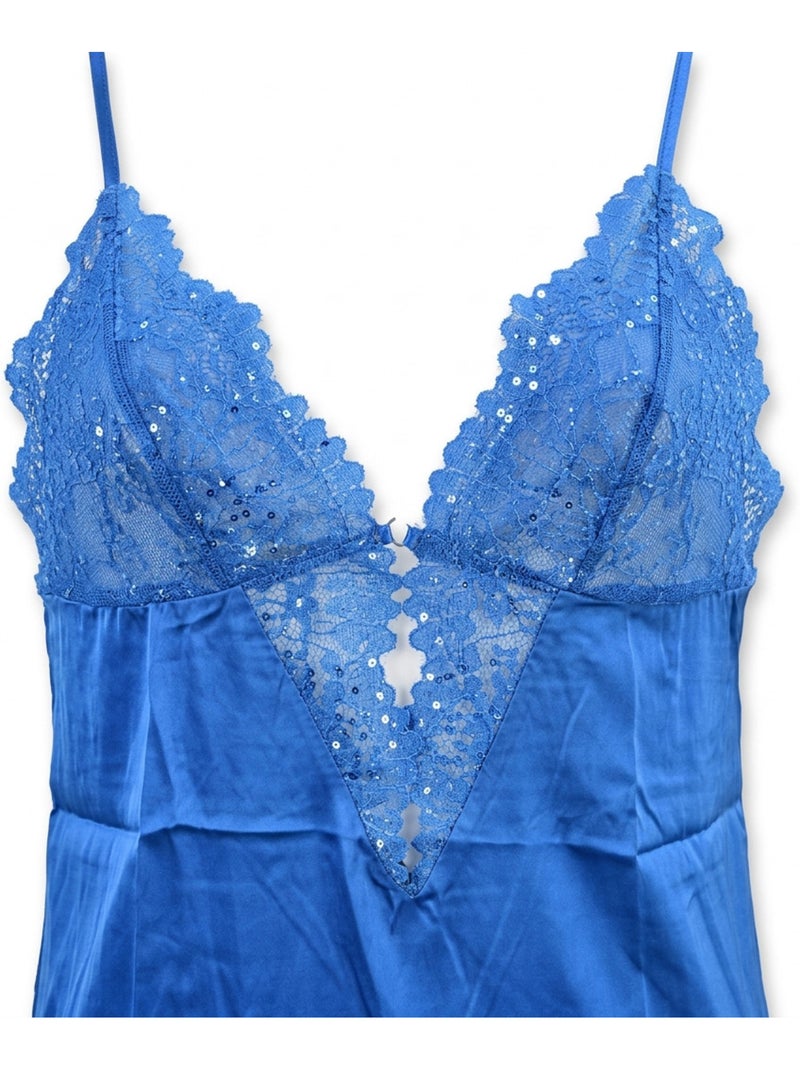 Nuisette e kimono donna seta effetto raso pizzo paillette ozabi Blu - Kiabi