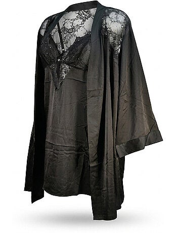 Nuisette e kimono donna seta effetto raso pizzo paillette ozabi