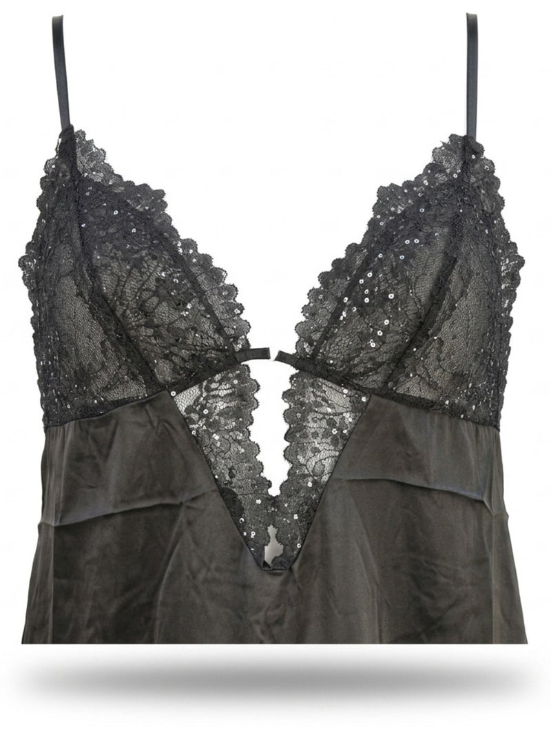 Nuisette e kimono donna seta effetto raso pizzo paillette ozabi Nero - Kiabi