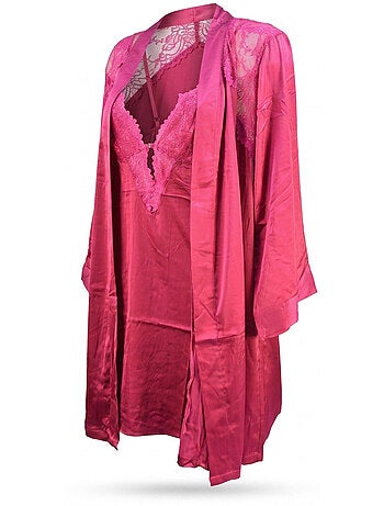 Nuisette e kimono donna seta effetto raso pizzo paillette ozabi