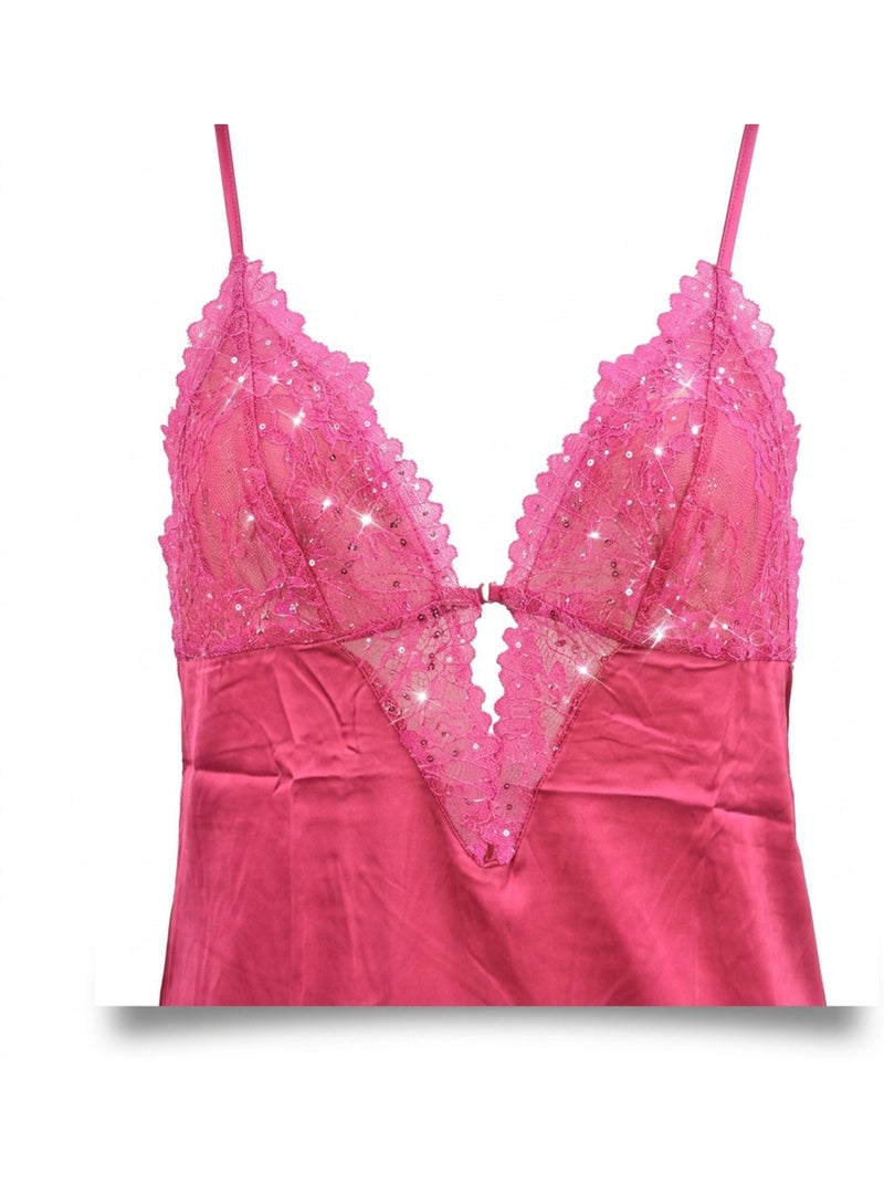Nuisette e kimono donna seta effetto raso pizzo paillette ozabi Rosa - Kiabi