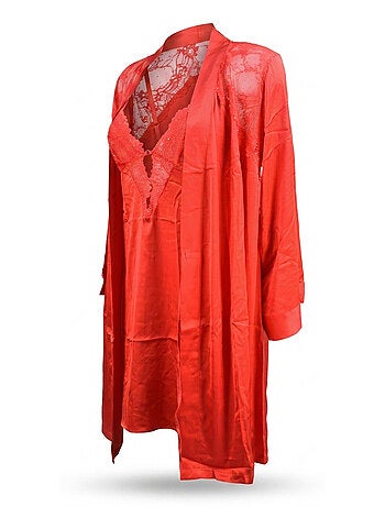 Nuisette e kimono donna seta effetto raso pizzo paillette ozabi