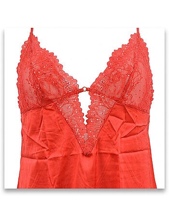 Nuisette e kimono donna seta effetto raso pizzo paillette ozabi