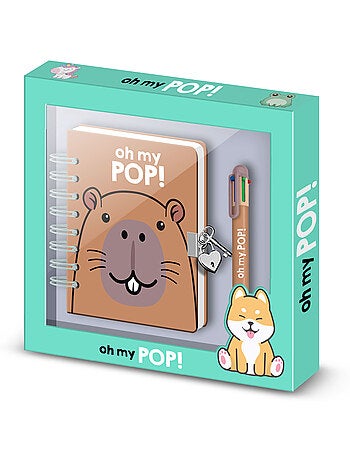 Oh my pop capybara confezione con diario a5 + penna 6 colori, multicolore
