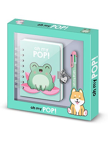 Oh my pop froggy confezione con diario a5 + penna 6 colori, turchese