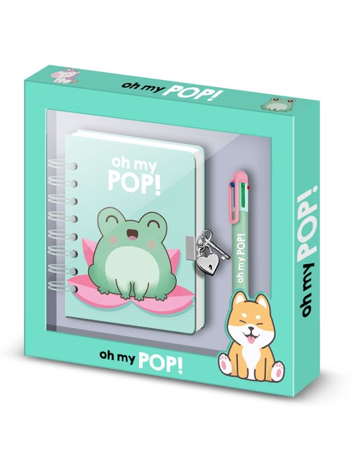 Oh My Pop Froggy Confezione con Diario A5 + Penna 6 Colori, Turchese - Kiabi