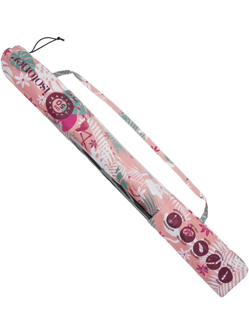 Ombrellone con fenicottero rosa, Arco di 180 cm - Anti-UV UPF50+ - Struttura antivento Rosa/Verde - Kiabi