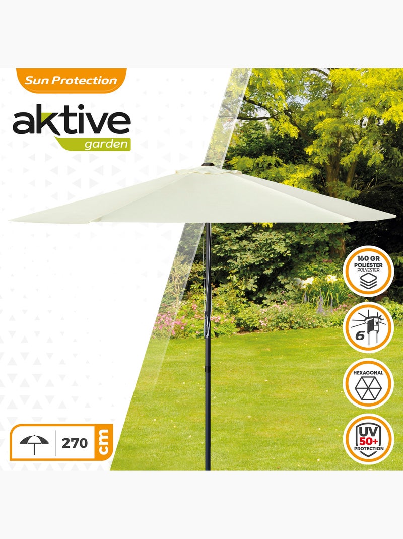 Ombrellone da giardino esagonale Ø270 cm con doppio sistema di carrucole Aktive Crema - Kiabi