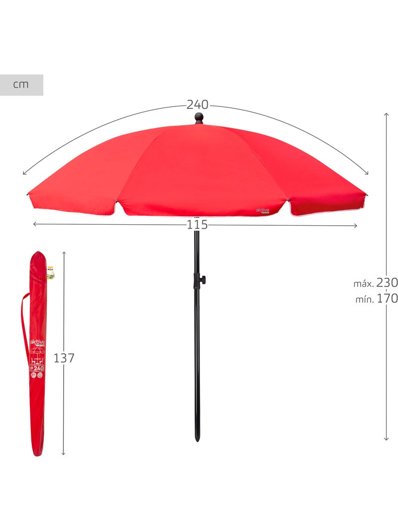 Ombrellone da giardino rosso uv30 da 240 cm aktive spiaggia Rosso - Kiabi