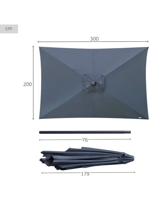 Ombrellone rettangolare 200x300cm palo alluminio antracite aktive giardino - Kiabi