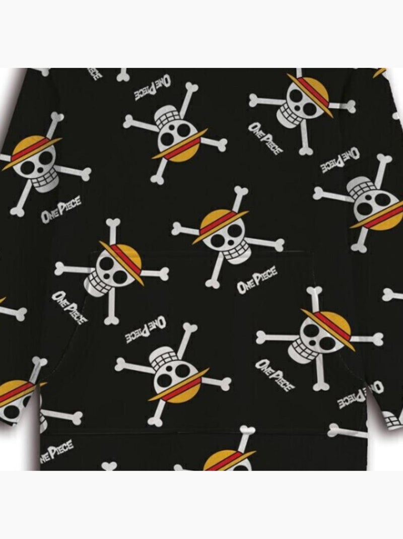 One Piece - Plaid in pile per adulti con cappuccio - Coperta con maniche (taglie S a L) Nero Nero - Kiabi
