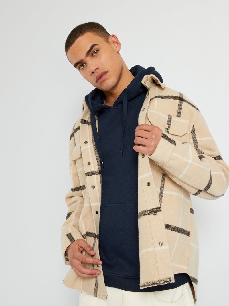 Overshirt in feltro a quadri a quadri beige - Kiabi