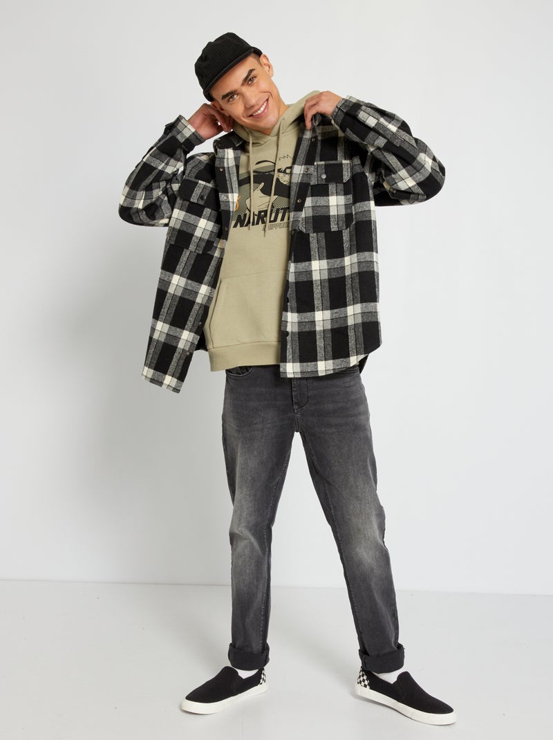 Overshirt in feltro a quadri a quadri nero - Kiabi