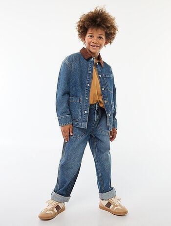 Overshirt in jeans con collo in velluto