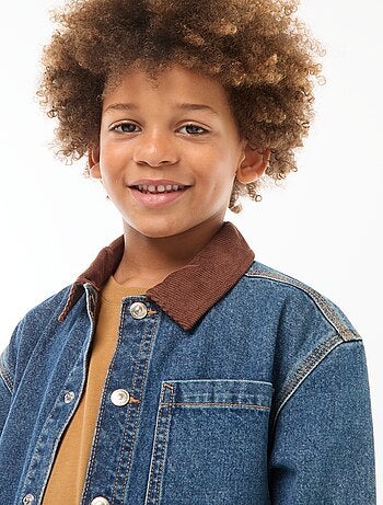Overshirt in jeans con collo in velluto
