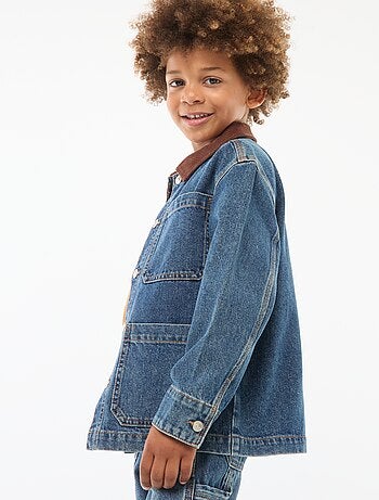 Overshirt in jeans con collo in velluto