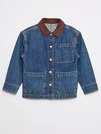 Overshirt in jeans con collo in velluto