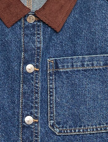 Overshirt in jeans con collo in velluto