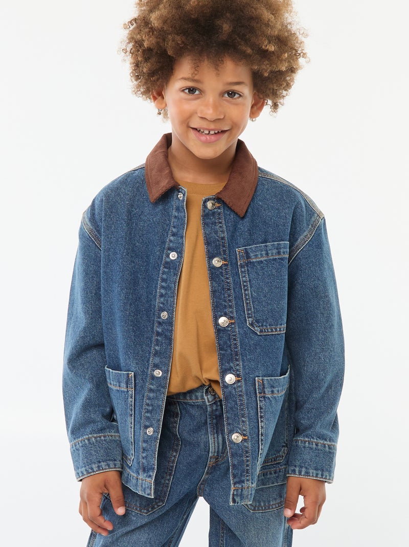 Overshirt in jeans con collo in velluto Blu - Kiabi