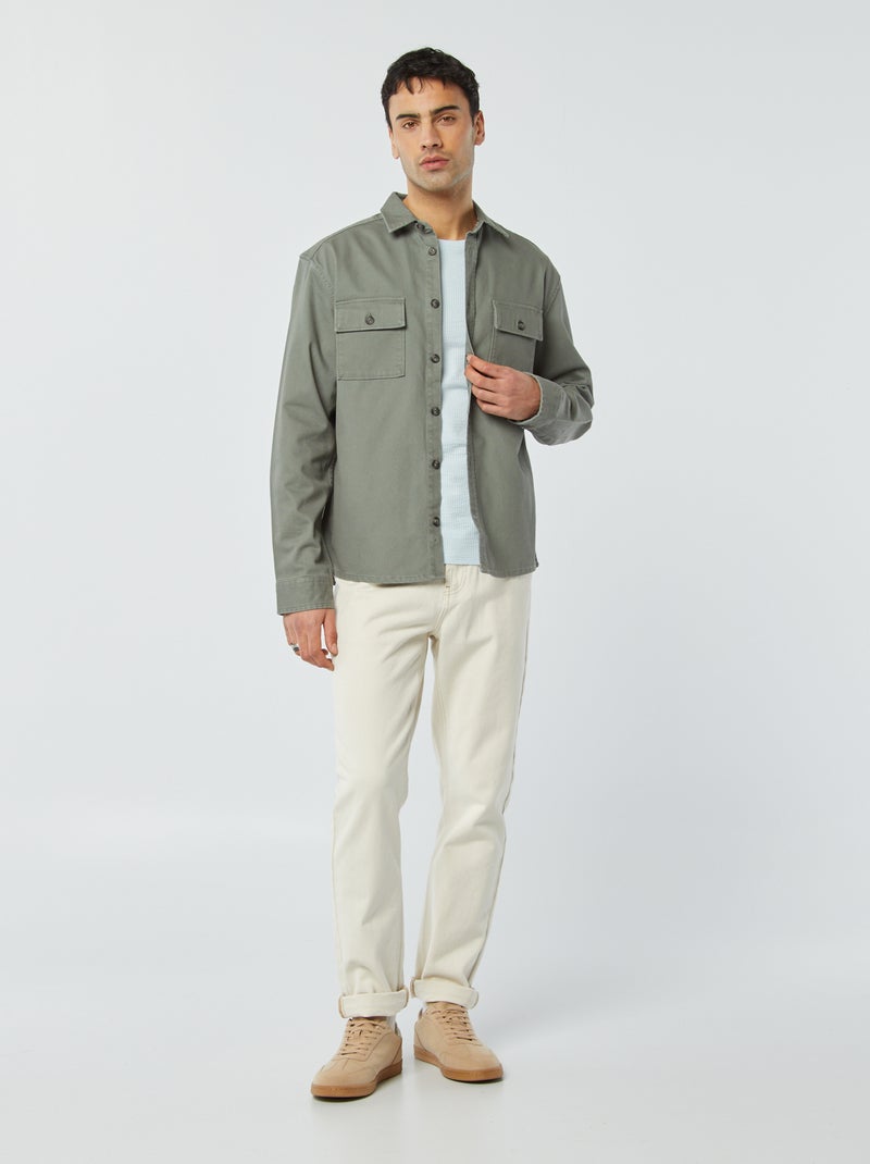 Overshirt in twill con tasche con patta KAKI - Kiabi