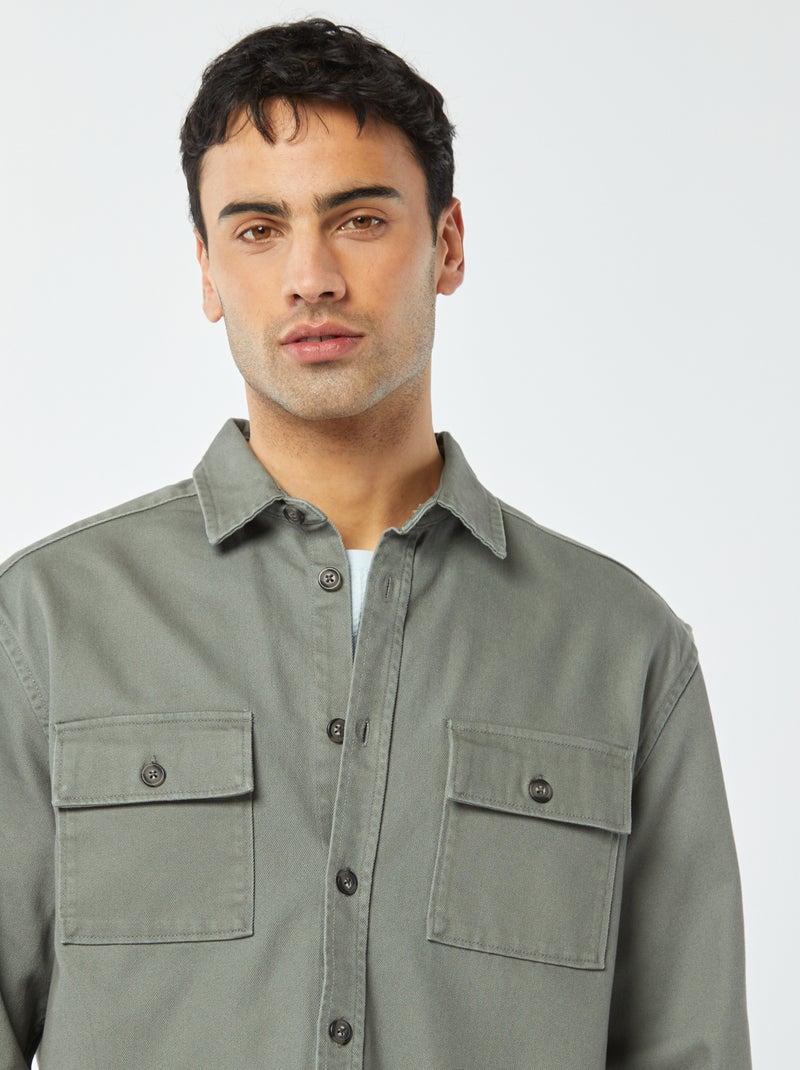 Overshirt in twill con tasche con patta KAKI - Kiabi