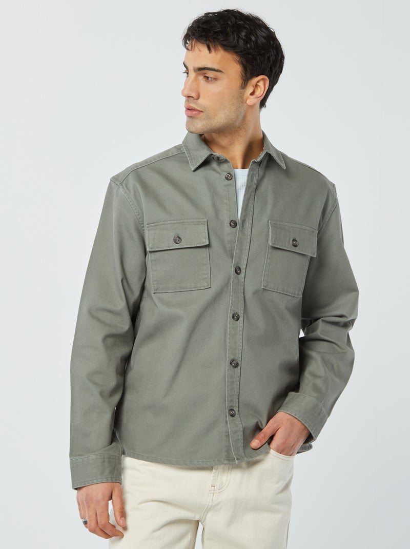 Overshirt in twill con tasche con patta KAKI - Kiabi