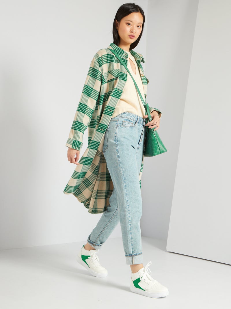 Overshirt lunga a quadri e in lana a quadri verde - Kiabi