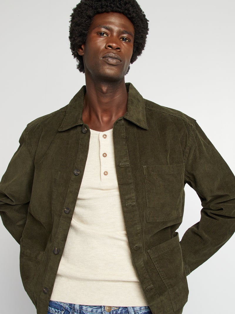 Overshirt regular in velluto KAKI - Kiabi