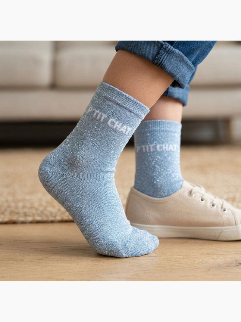 OZABI Calzini da bambina con paillettes e scritta divertente Blu - Kiabi