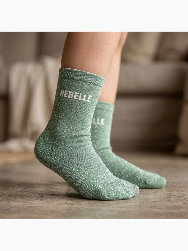 OZABI Calzini da bambina con paillettes e scritta divertente Verde - Kiabi